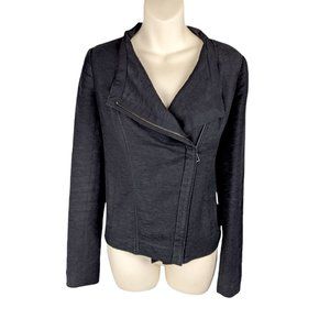 VINCE Black Slub Knit Cotton Blend Moto Jacket S